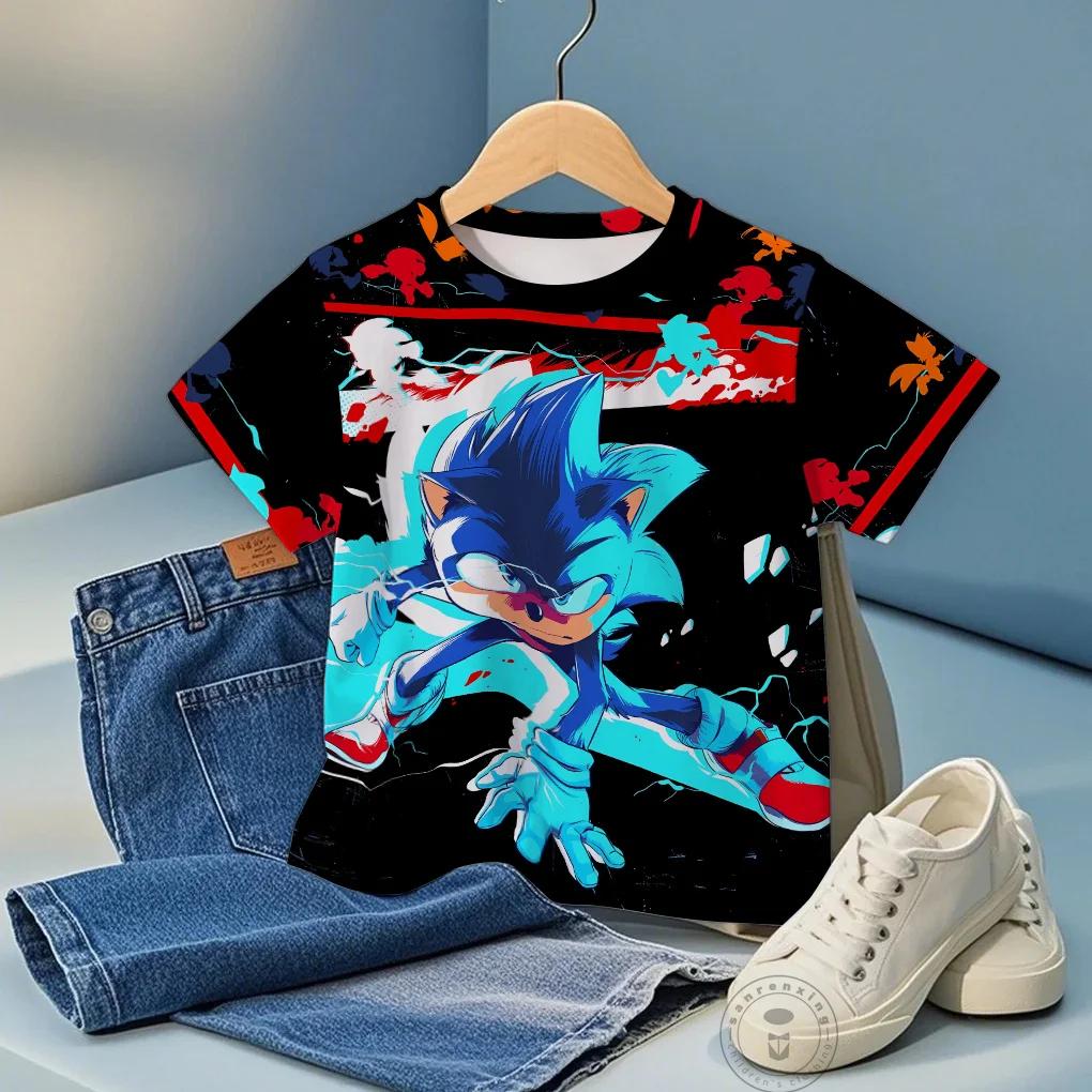 Sonic Kawaii Cotton T Shirt Kids Printed T-Shirt Top Street Fashion Graphic Tshirts For Boys/Girls Breathable Casual Tees