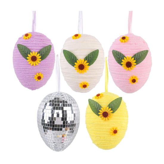 Yousheng Easter Egg Hanging Ornament DIY Crochet Easter Egg with Sunflower for Easter Basket Stuffer Holiday Party Tree Decor