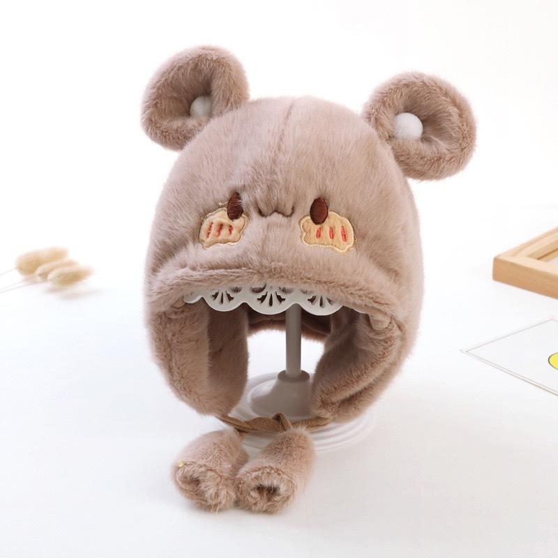 Winter infant face protection knitted hat windproof and warm ear protection hat fleece thickened male and female treasure cute plush hat