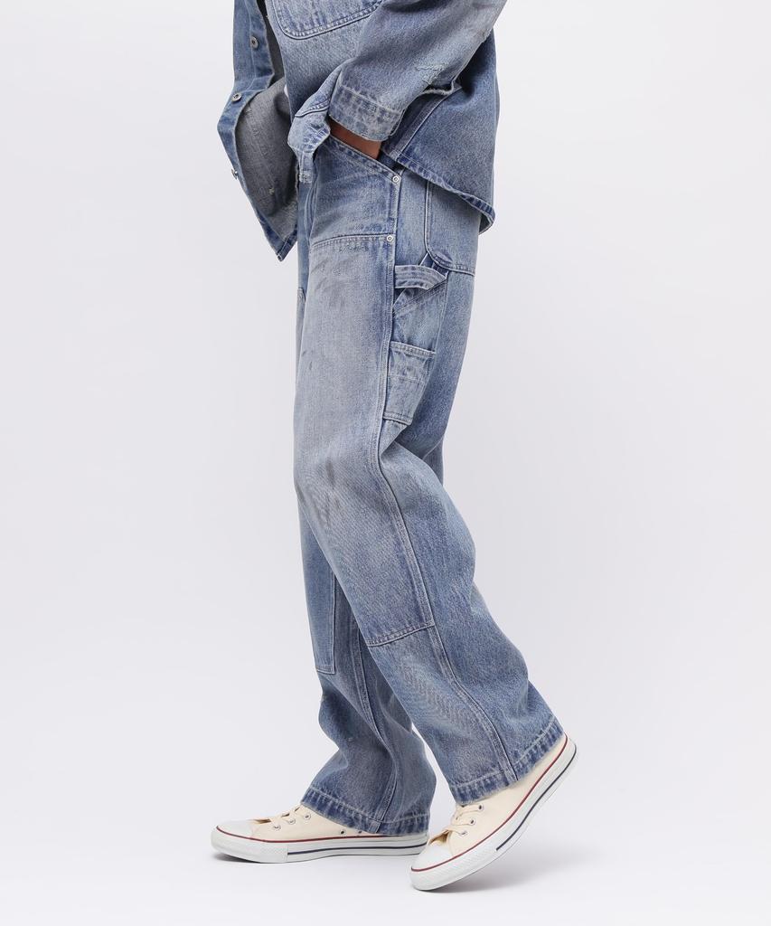 AVIREX UNIVERSAL OVERALL DENIM DOUBLE KNEE PAINTER Size Washed and PANTS, Men's, M, 369, Distressed, 783-5111201