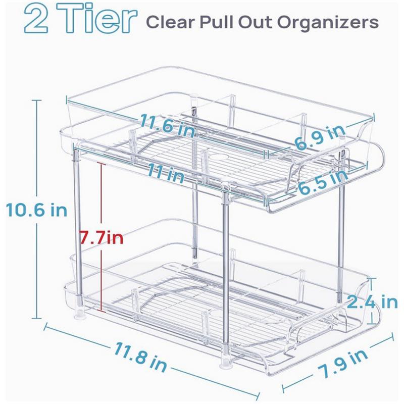 Cabinet Pull Out Shelves Stackable Transparent Storage Rack For Cosmetics 2 Tier Clear Pantry Organization And Storage Bathroom