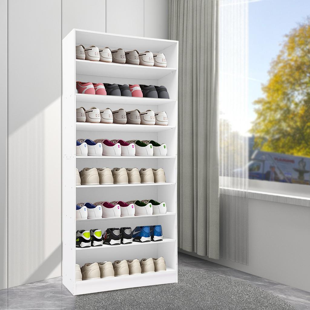 8-Tier Open Shoe Storage Cabinet W/ 8 Compartments - White Freestanding Shoe Shelf Organizer for 32 Pairs of Shoes(178.7cm Tall)