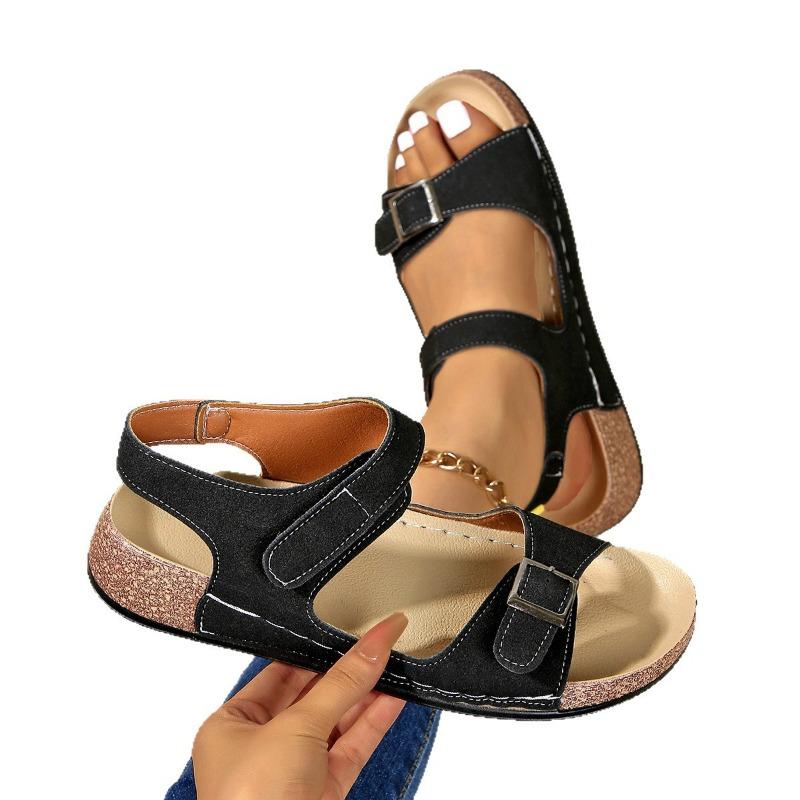 Large Size Belt Buckle Sandals Women's Summer New Cork Beach Sandals Platform Couple Sandals Women