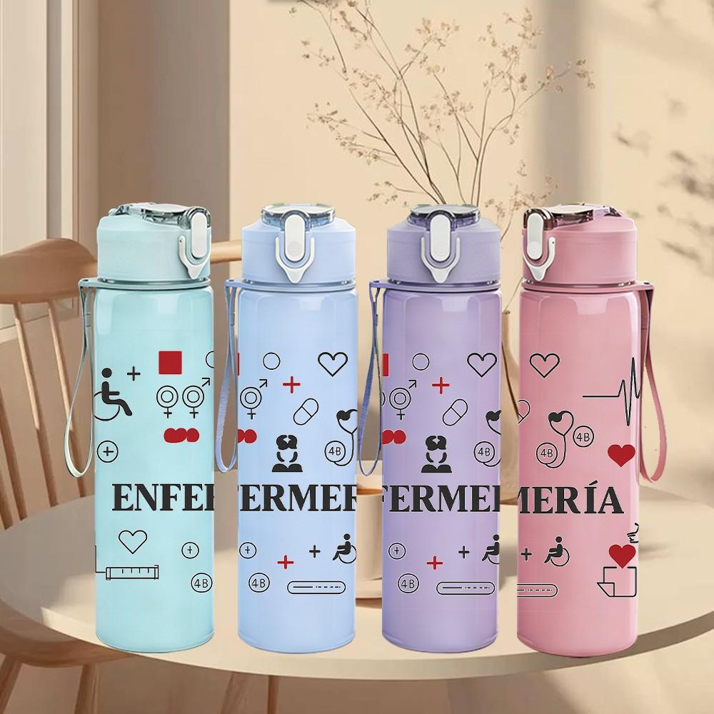 1PC Enfermeria Medical Icon Pack 750ml Color Plastic Sports Water Bottle Leakproof Flip Straw Lid Suitable for Sports Office Home Use