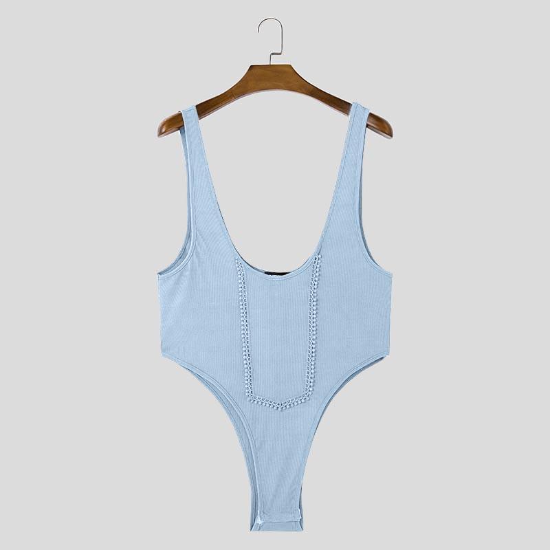 INCERUN Men Deep U Neck Sleeveless Bodysuits Fitted Home Briefs Jumpsuits