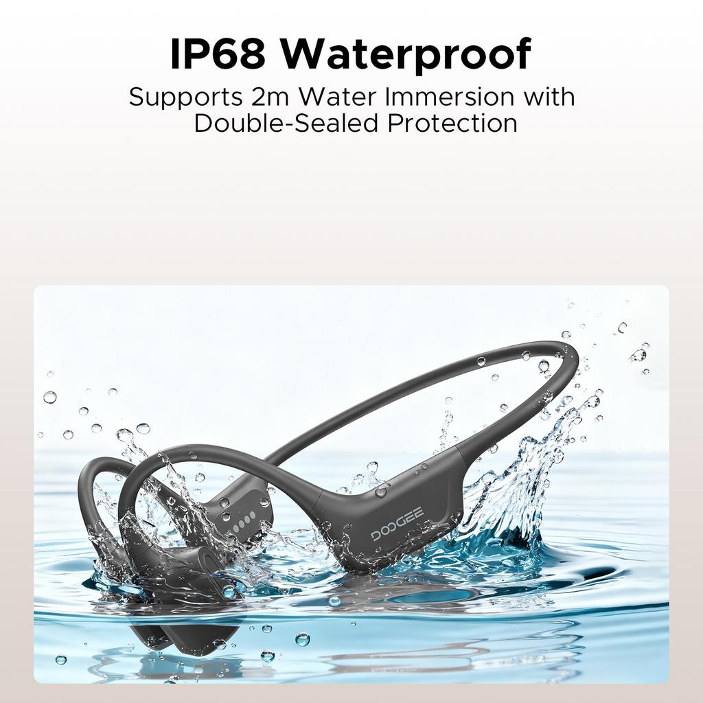 Doogee Knochenschall-Kopfhörer, IP68 Kabelloses Bluetooth 5.4, Dual-Treiber, Sport Open-Ear Kopfhörer zum Schwimmen, Laufen, Radfahren