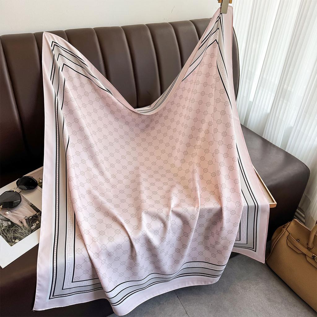 Fashionable and Light Luxury Twill Silk Scarf for Women  Japanese and Korean Simple Striped Large Square Scarf Ins Style Multifunctional Shawl Scarf