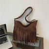Brown matte design bag 2025 autumn new women's bag bohemian retro versatile messenger bag fringed bag