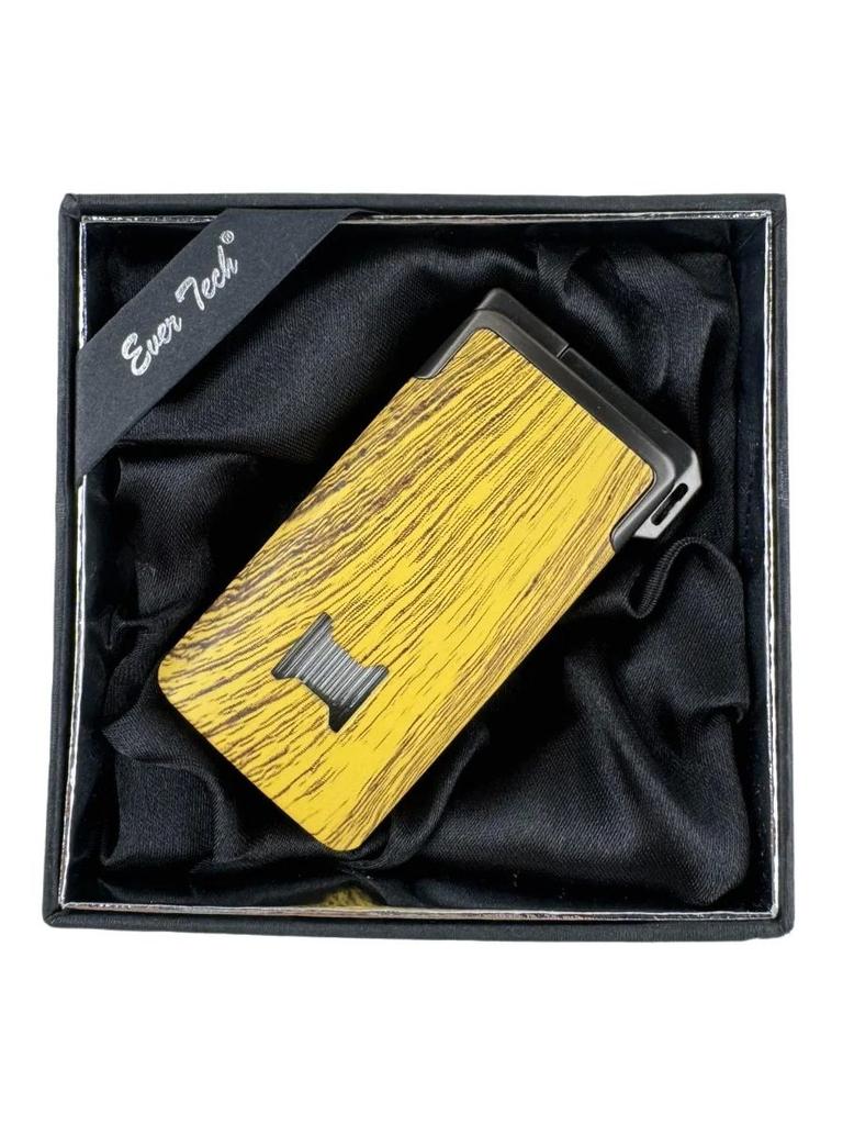 Windproof Dual-Flame Refillable Butane Torch Lighter with Adjustable Jet Yellow Wood Grain Design Cigarette Accessory Gift