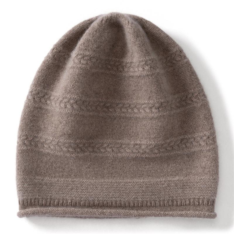 Women's 100% Pure Cashmere Rolled Brim Knitted Hat – New Fashion, Solid Color, Ear Protection, Warm Head Wrap.