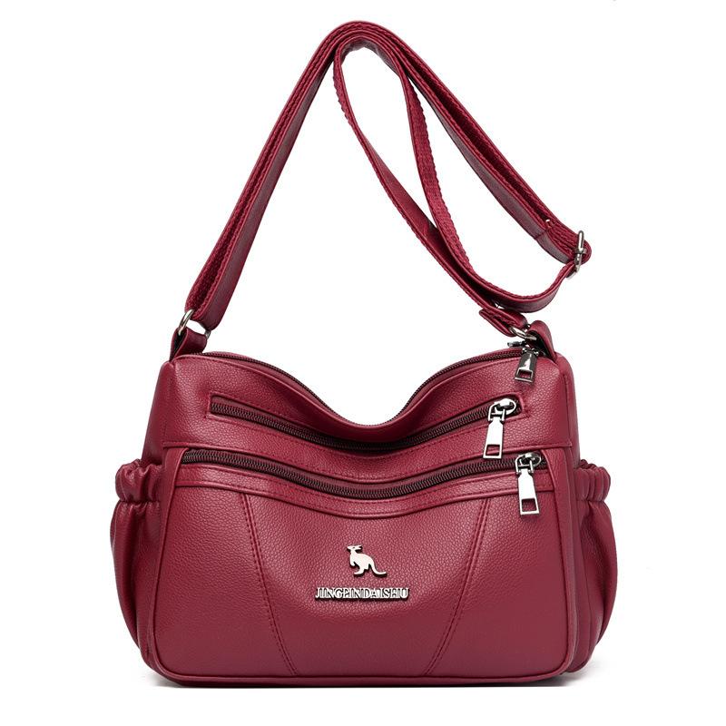 Soft Leather Women's Bag Simple and Versatile 2025 Spring New Middle-aged Mother Bag Large Capacity Multi-layer Shoulder Messenger Bag Women