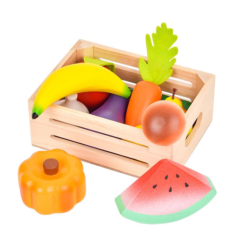 Wooden Fruit & Vegetable Kitchen Playset for Kids - Early Education Toy Set