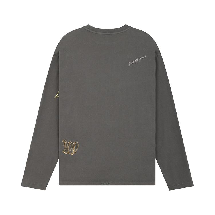 We11done Rhinestone Pattern Round Neck Drop Shoulder Long Sleeve T-Shirt Unisex Tops Charcoal-Gray WD-TT2-24-776-U-CH