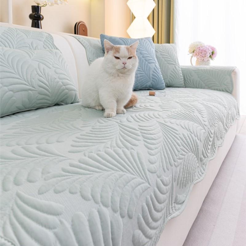 French Style Sofa Cushion Cover Non-Slip Summer Solid Color Cool Feeling Sofa Protector Soft Anti-Skid Living Room Sofa Mat