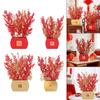 Spring Festival Centerpiece Artificial Flowers Box with Red Fruits and Gold Leaves for Tabletop Home Office Decoration