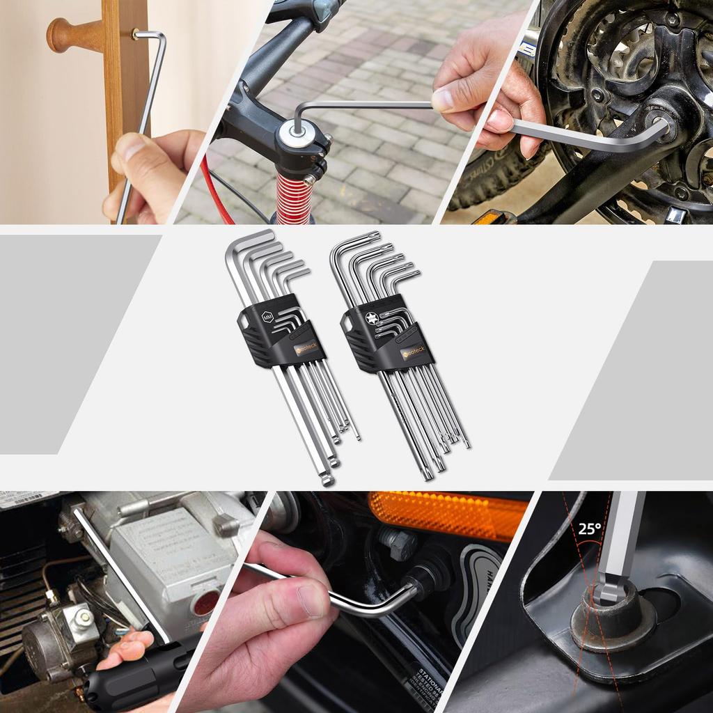 Noeteck Hex Wrench Includes Torx Key Wrenches Star Wrenches Long S2 Alloy Storage for Furniture Bicycle and More 18-Piece Set, (1.5-10mm), (T10-T50),