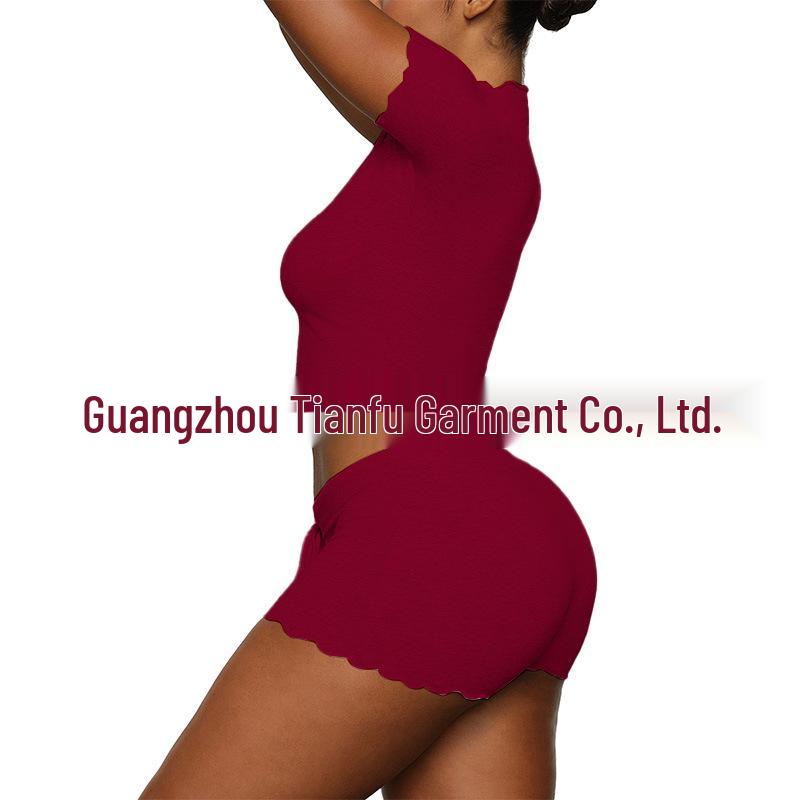 Modal! Summer 2026 Women's Slim-fit High Neck Short Sleeve T-shirt and Shorts Set