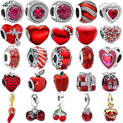Red Cherry Apple Heart Charm Beads Dangle European Original Snake Fit Copper Bracelet Necklace Beads For Diy Jewelry Women Gift