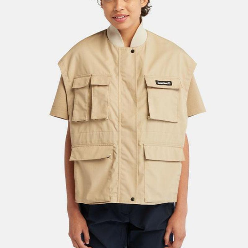 Timberland Logo Hidden Zipper Vest Women Vests Cane-Yellow A6A89-DH4