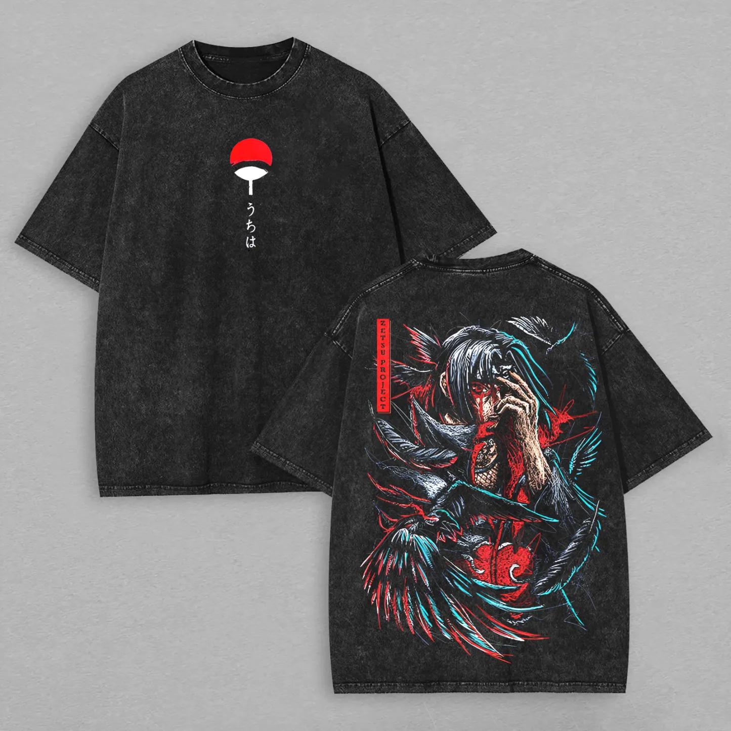 

Itachi Uchiha T Shirt Naruto Crow Vintage Acid Wash Streetwear Oversized Retro Anime Graphic Men Tees Cotton Top Clothing M