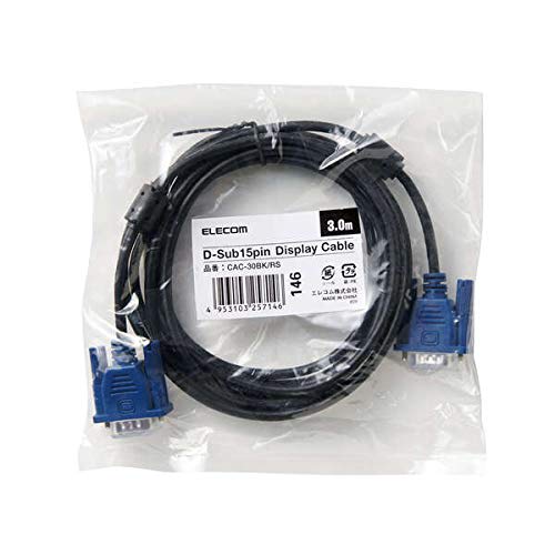 ELECOM Display Cable D-sub 15 Pin VGA-VGA Slim RoHs Compatible 3m Black CAC-30BK/RS
