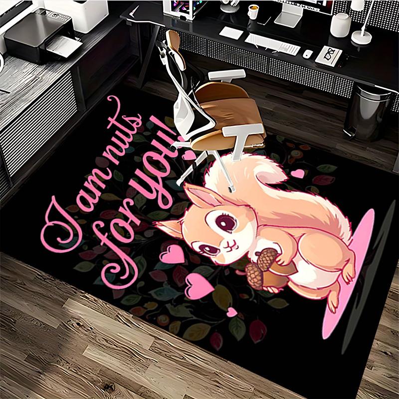 1pc I am nuts for you! - Cute Squirrel Chair Mat with Acorns and Hearts, Non-Slip Office Rug, Suitable for Home Decor, Living Room, Bedroom, Game Room