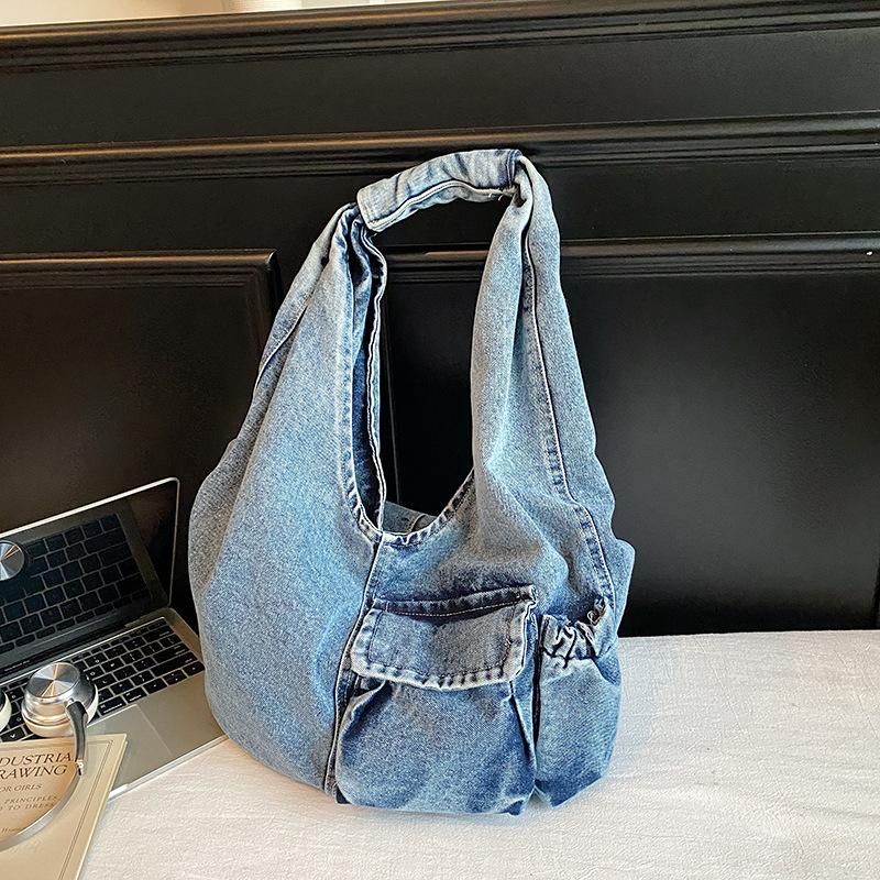 Borse a Gilet da Spalla in Denim Retrò per Donna Stile Semplice Pigro Borsa a Mano da Donna Tote Grande Capacità Studenti Universitari Ragazze Borsa a Secchiello