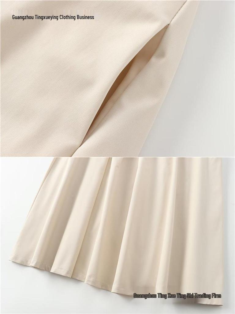 Spring 2026 European & American Style Women's Midi Dress: French Design, Round Neck, Sleeveless, Waist-Cinching, Commuter Chic
