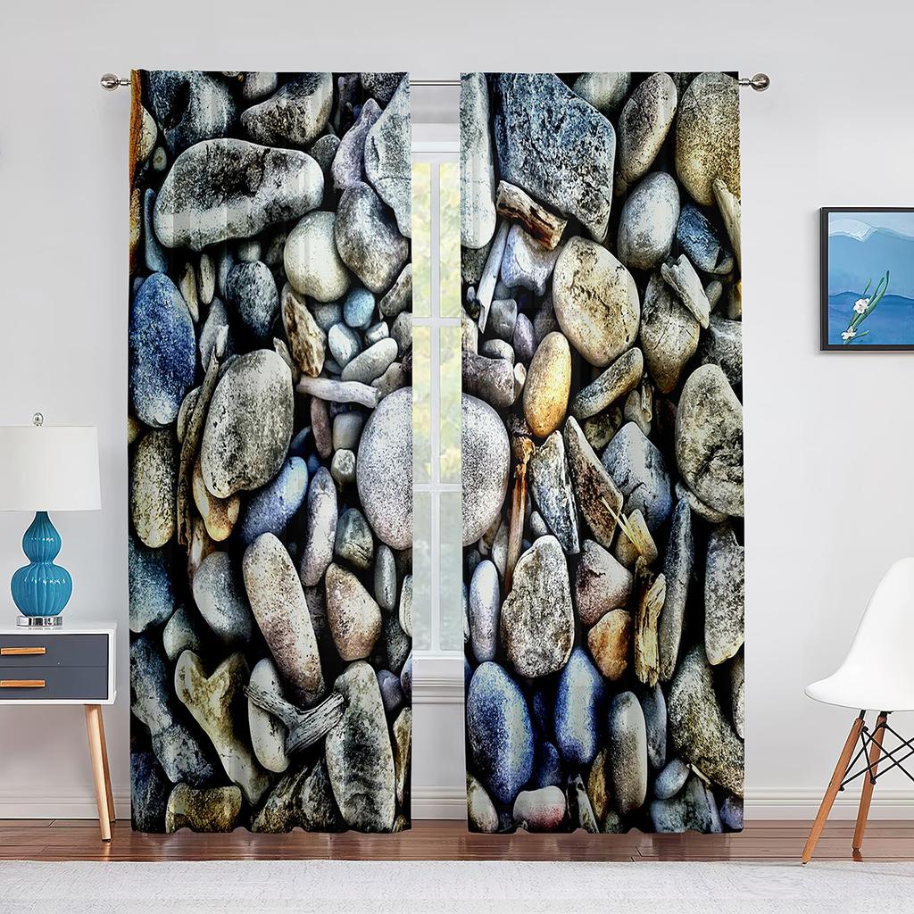 Urban Brick Slate Stone Wall Tulle Curtains for Living Room Bedroom Decoration Modern Chiffon Sheer Voile Kitchen Window Curtain