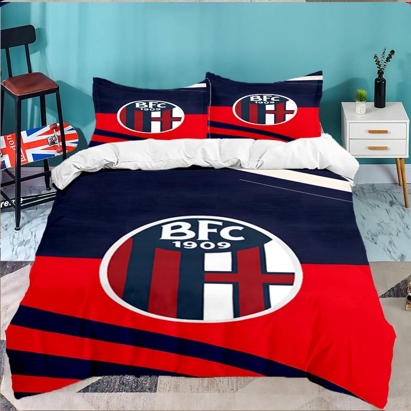3PCS Football Bologna Bedding set,Ideal For1pc Duvet Cover And 2pcs Pillowcases Perfect for Christmas gift,Ideal for Bedroom, Dormitory
