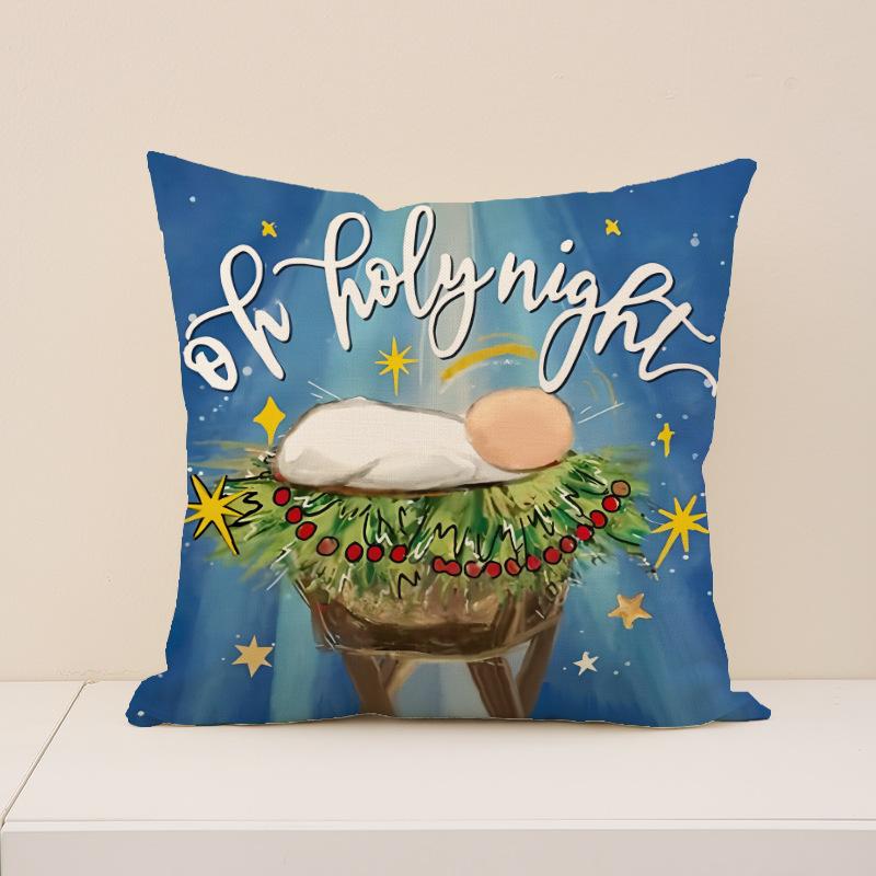 

Christmas Sofa Pillow Cover Linen Stain-resistant Letter Print Seat Cushion Living Room Decoration Simple Versatile Pillow 45X45cm (pillowcase only)