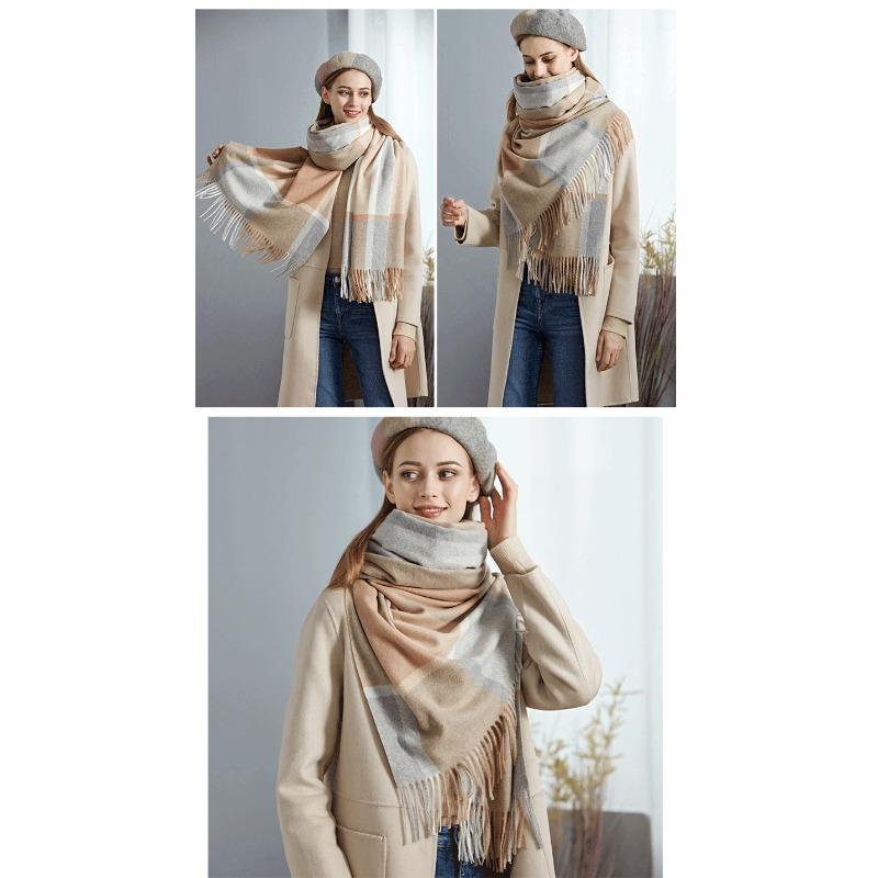 Warm Wool Scarf for Women Winter Plaid Design Soft Wear Open Scarves Female High Quality
