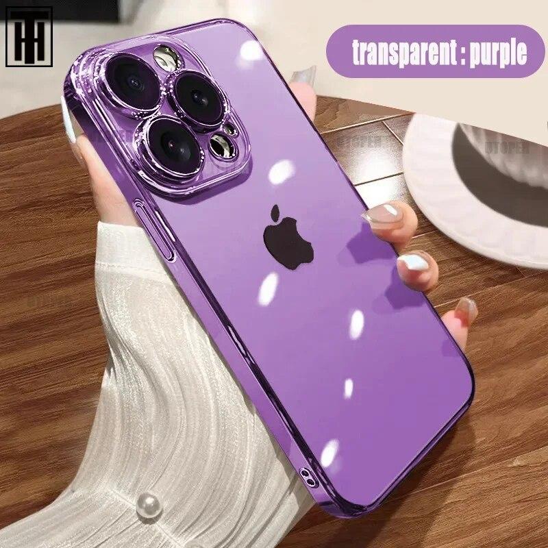 Luxury Transparent Primary Colours Phone Case For IPhone 15 14 11 12 13 14 Pro Max Mini XS X Plus Plating Frame Protective Cover