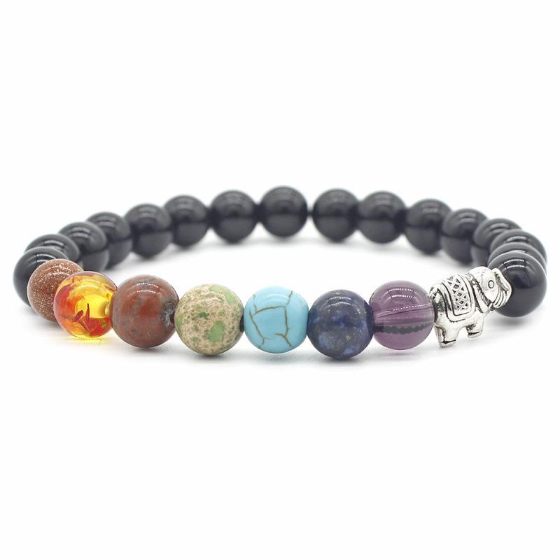 Seven Chakras 8mm Yoga Bracelet with Elephant Charm