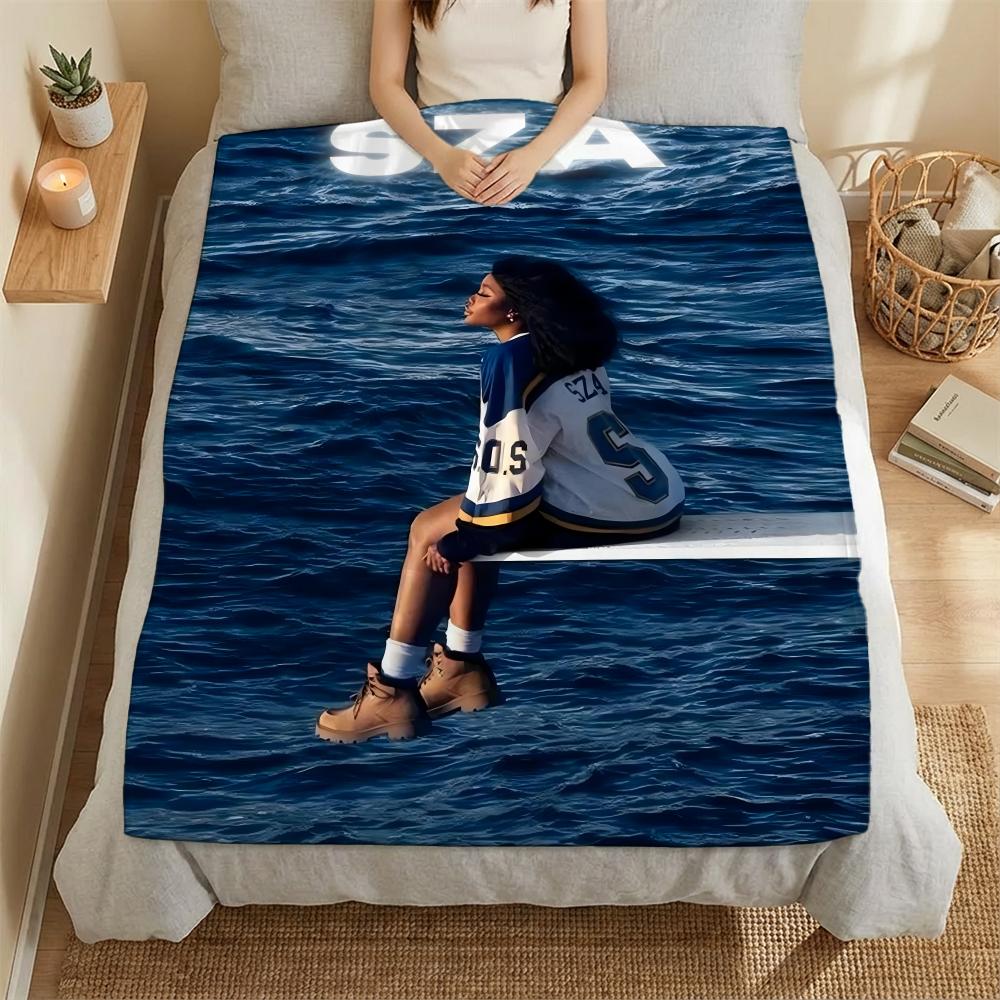 S-SZA SZA MUSIC Throw Soft Coral Fleece Blanket 310gsm Fluffy Warm Throw for Sofa Bed Couch Bedroom Decor