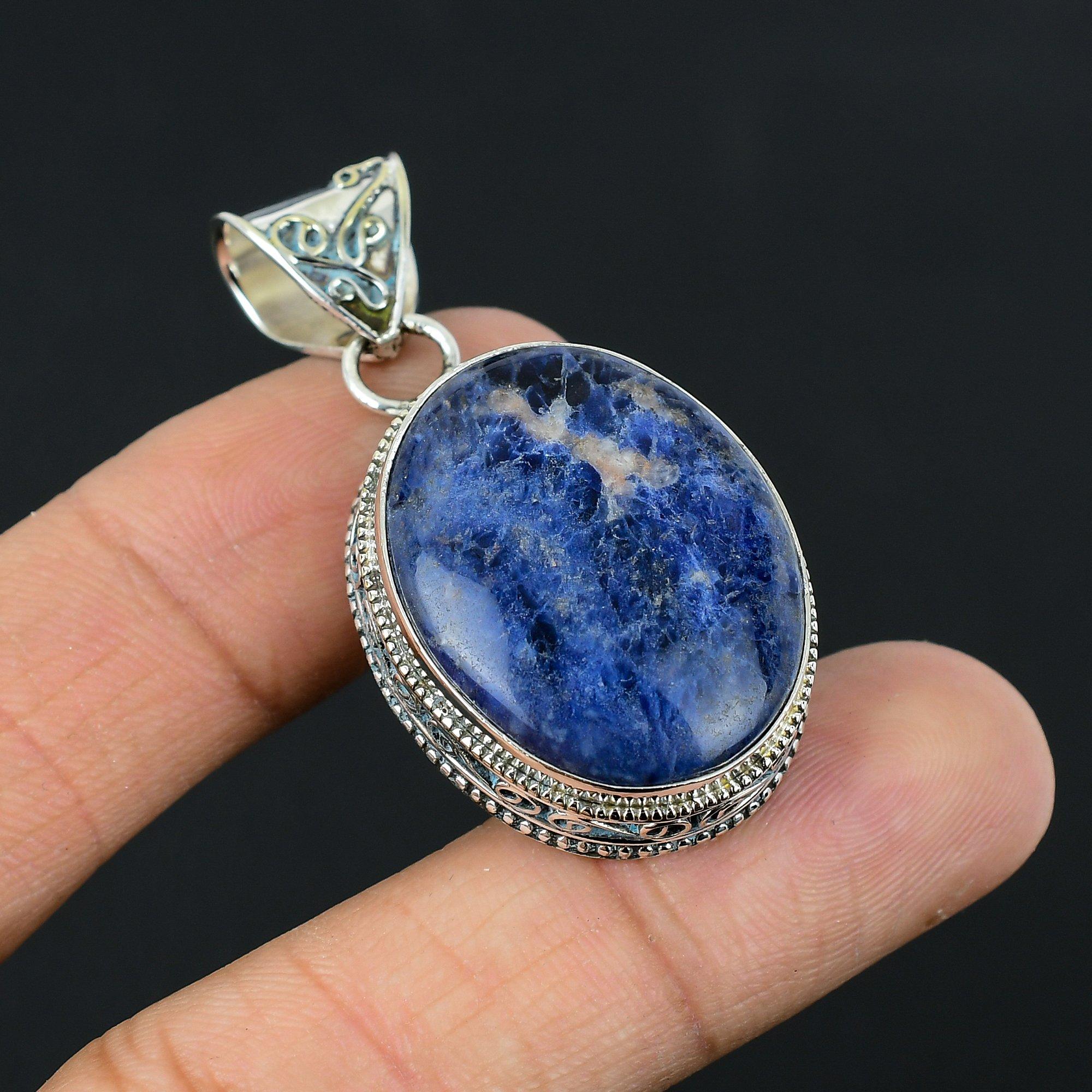 Third Eye Chakra Sodalite Stone Sterling Silver Unique Mother Pendant Jewelry
