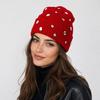 Rhinestone-embellished Pullover Knit Cap Solid Color Skull Cap Rhinestone-adorned Hat  Winter