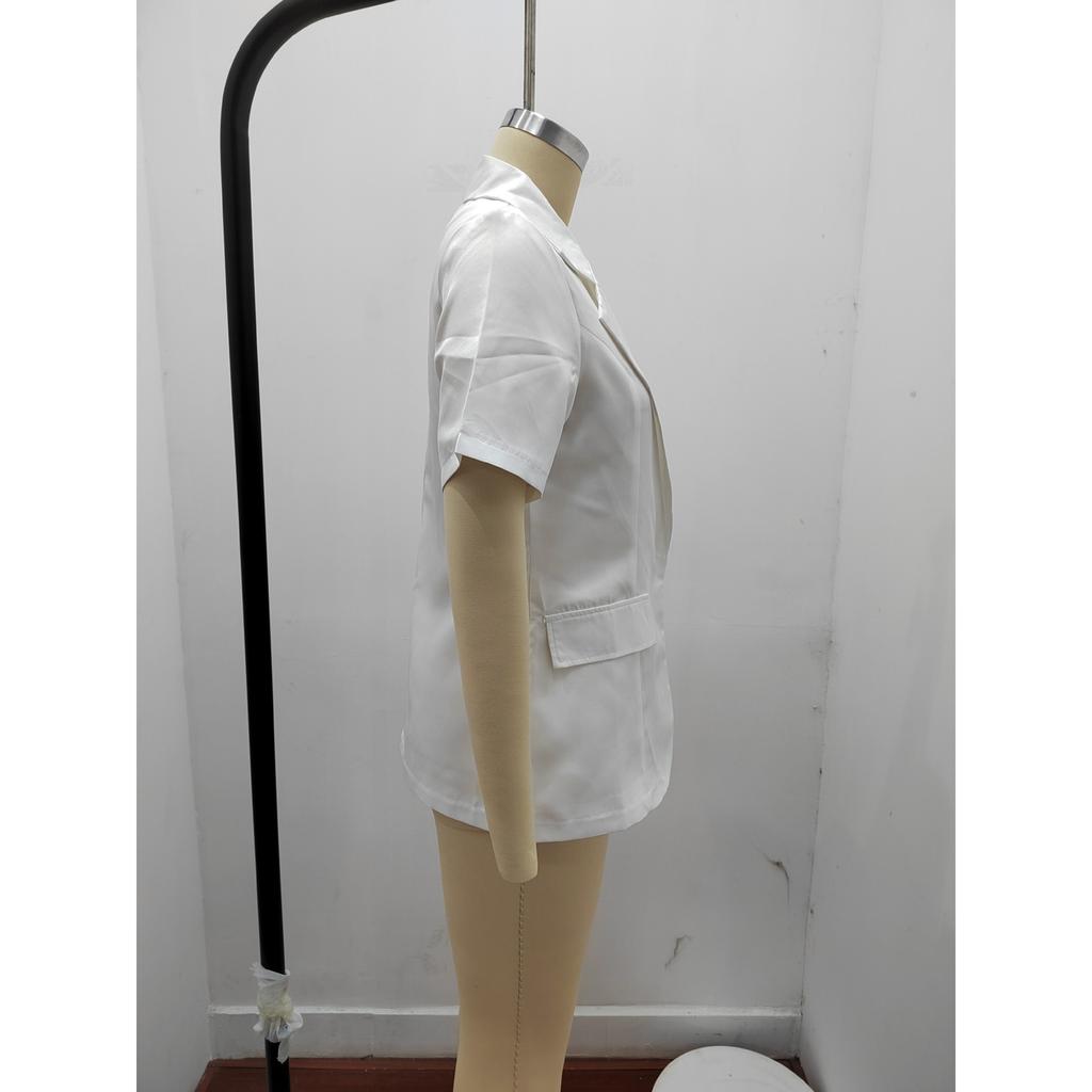 Summer Women's Temperament and Loose Fitting Small Suit Solid Color Suit Collar Short Sleeved Jacket