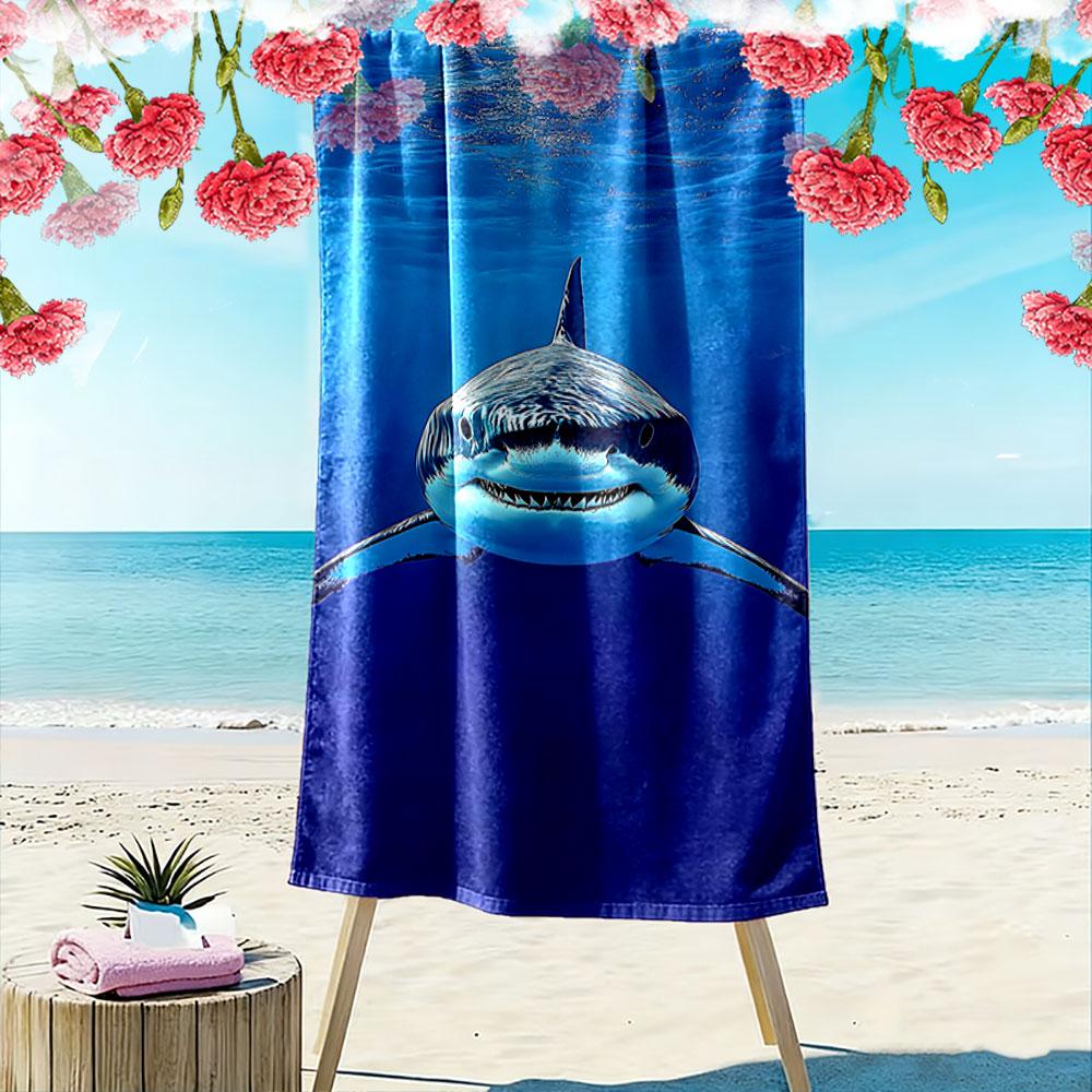 Majestic underwater shark elegance Print beach towel, quick drying, suitable for travel, outdoor sports, jogging, the beach and swimming, gift