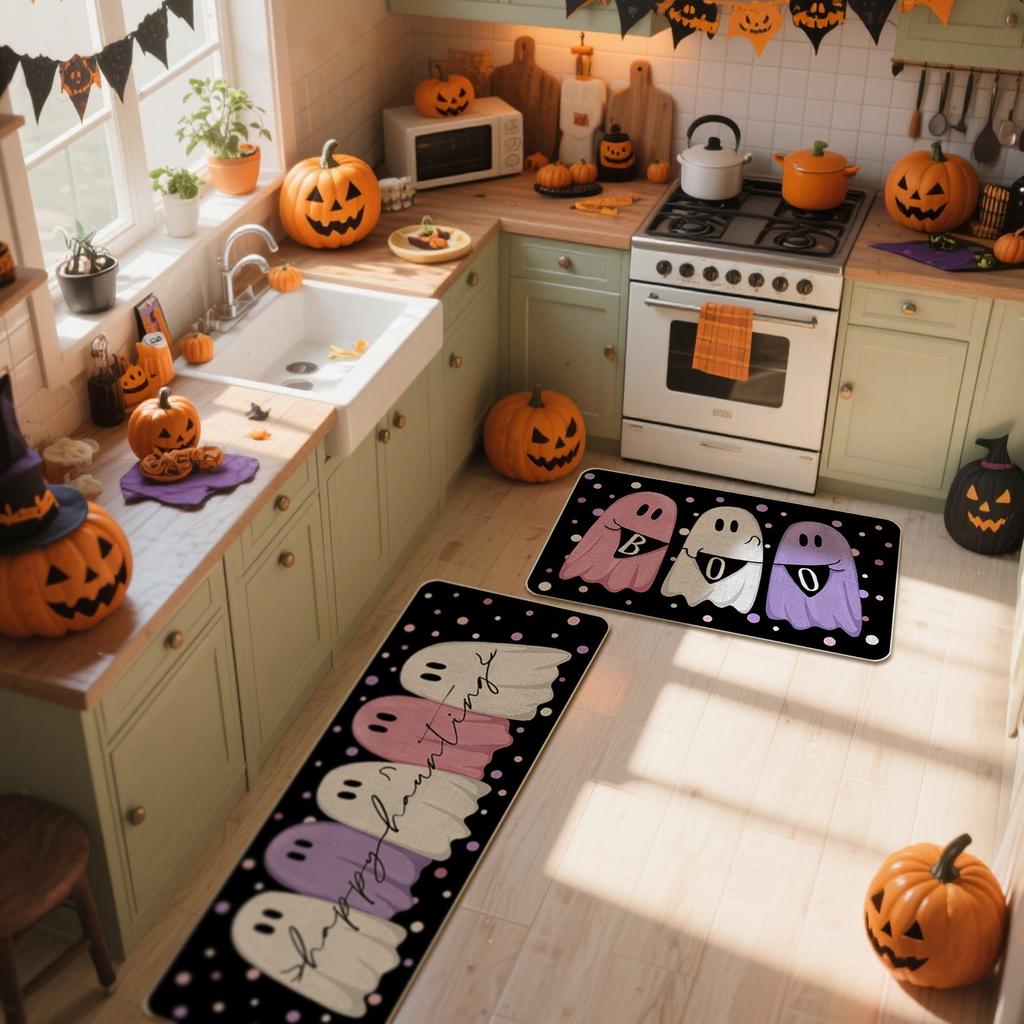 Halloween Ghosts And Horror Polka Dot Kitchen Rug 2  Piece Set, Fun Kitchen Mats, Suitable For Home Use