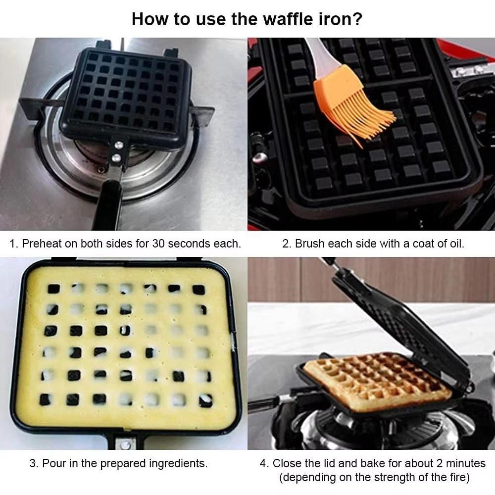 Long Handle Waffle Baking Mold Square Toast Frying Pan Waffle Maker Machine  Kitchen Cookware