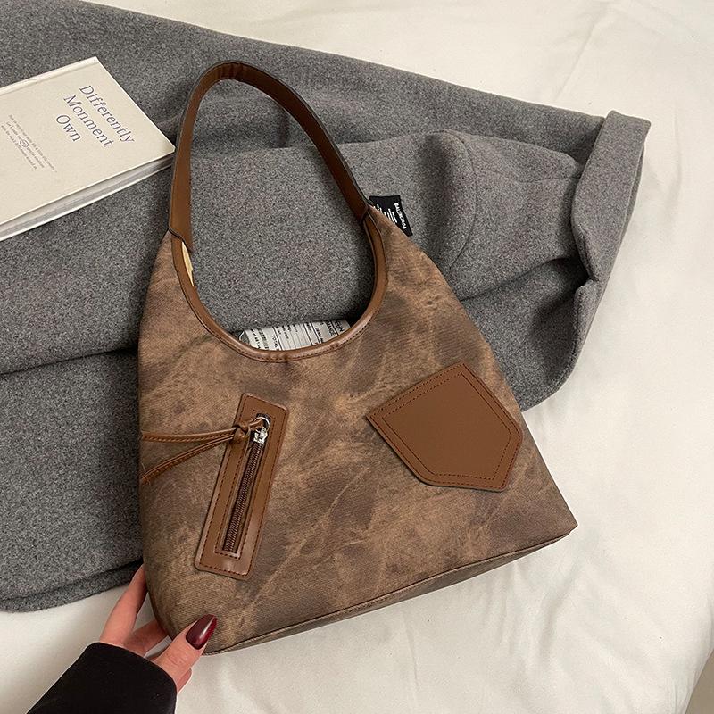 Neue Frühling Retro Kontrastfarbe Schultertasche Große Kapazität Einfache Umhängetasche Pendeln Nischendesign Tragetasche