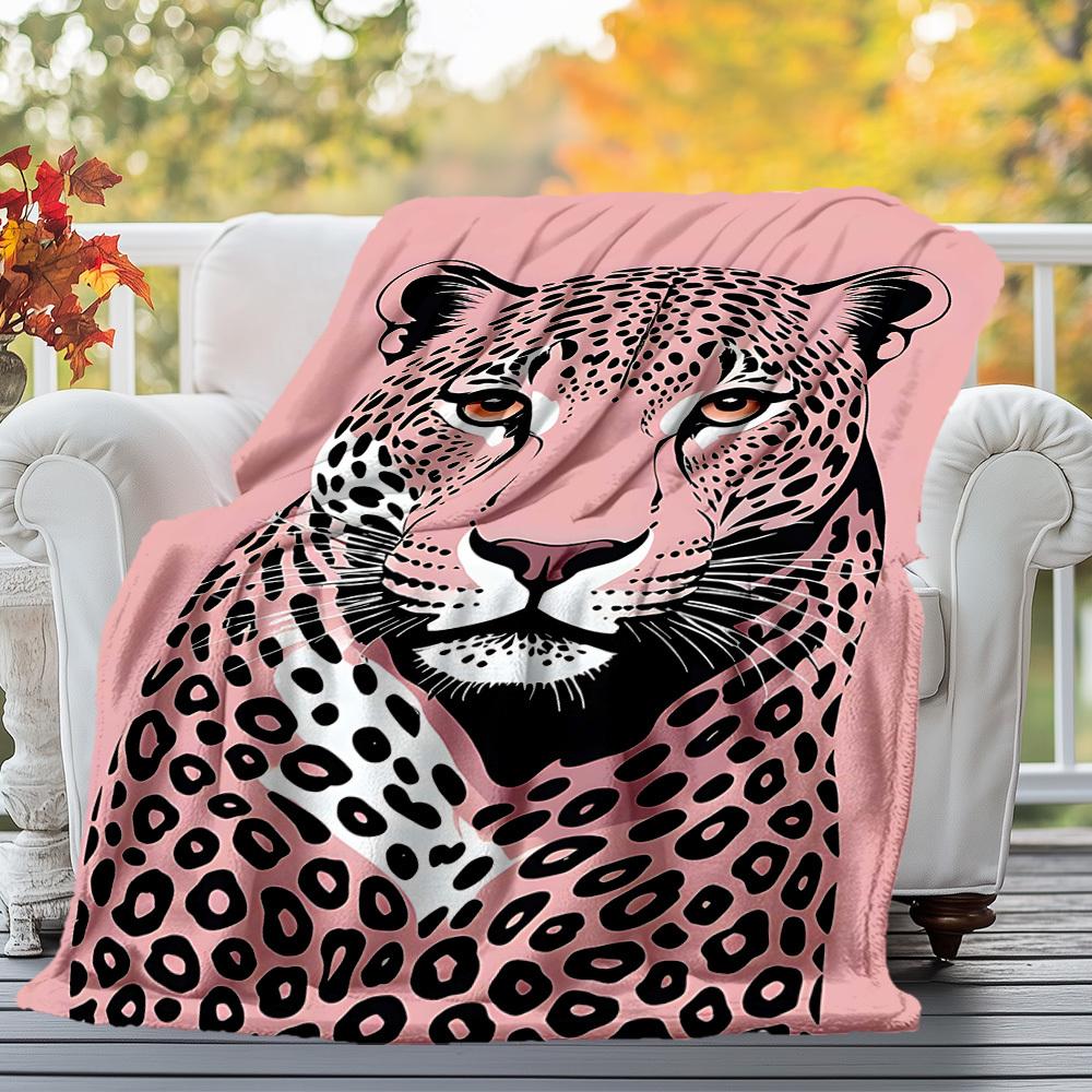 1pc Leopard Print Outdoor Flannel Blanket Soft Warm All-Season Throw for Sofa Bed Car Camping Office, Cozy Gift Idea1174S