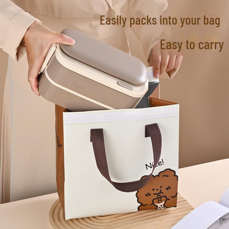 Portable, Microwaveable Square Lunch Box with Tableware: Double-Layer, Large Capacity for Office Workers & Students