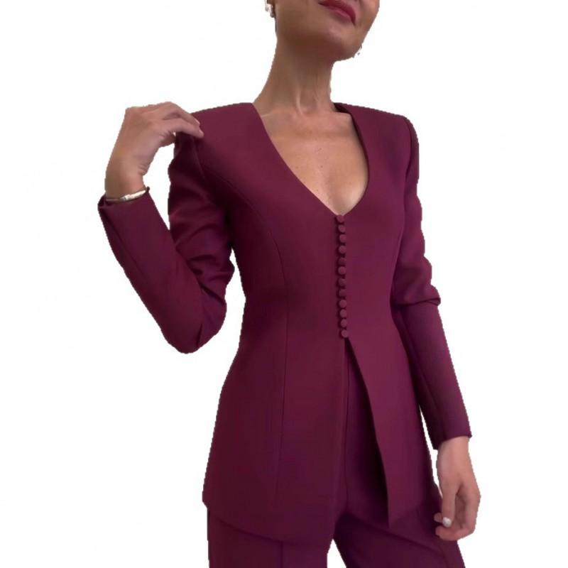 Elegant Womens 2-Piece Suit Set Blazer Trousers Office Wear