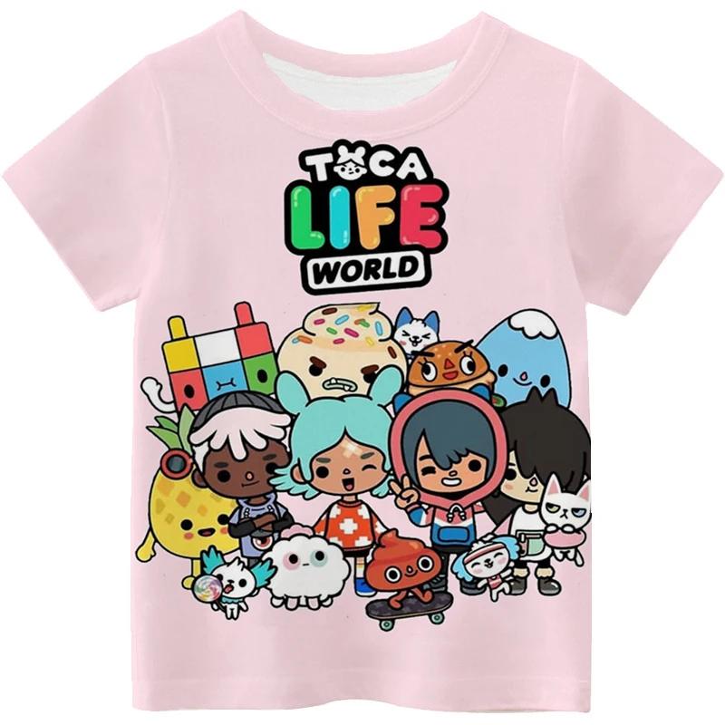 Magliette Cartoon Toca Boca per Bambini Toca Life World Stampa Manica Corta Ragazzi Ragazze Top Casual Streetwear Primavera Estate T-Shirt