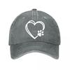 Baseball Cap Heart Paw Print Pet Lovers  New Vintage Washed Cotton Baseball Cap Parent Kids Sun Hats