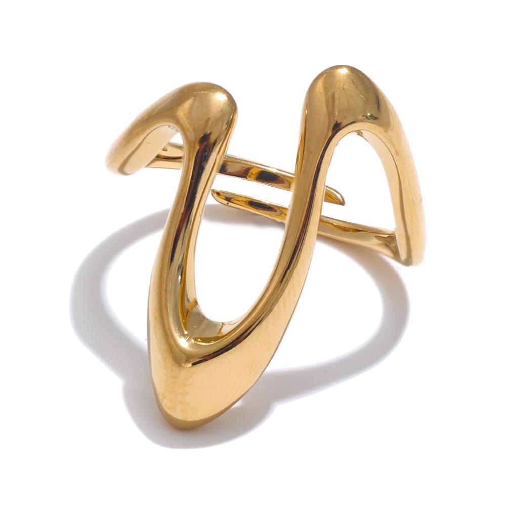 

Yhpup Rust Proof Stainless Steel Metal U Shape Fashion Minimalist Adjustable Ring Fashion Jewelry Accessories Real Gold Plated resizable