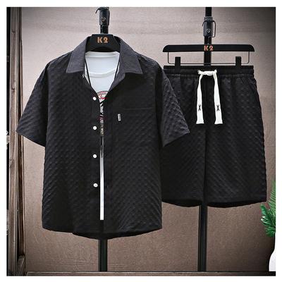 Men's Summer Thin Casual Set Handsome Short-sleeved Sports Shirt + Solid Color Shorts Two-piece Suit