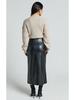 PU Leather High Waisted Zipper Midi Skirt: Autumn/Winter Bodycon Slit Skirt for Women